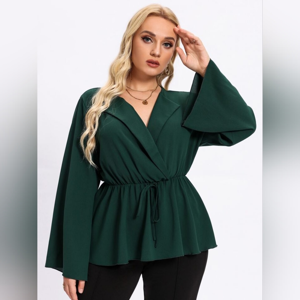 SHEIN LUNE | Women's Plus Size | Surplice Knot Front Blouse | Green | 3X